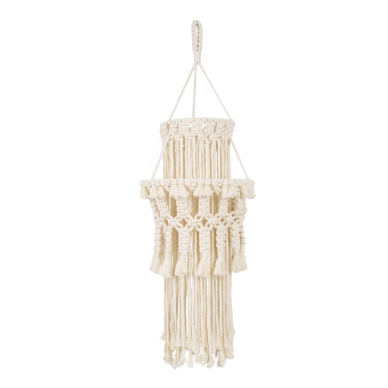 GloboStar® 36200 ETHIOPIA Boho Καπέλο Φωτιστικού- Μακραμέ Πλεκτό Χειροποίητο Μπεζ Βαμβακερό Νήμα - Μ30 x Π30 x Υ90cm