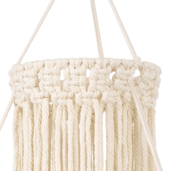 GloboStar® 36200 ETHIOPIA Boho Καπέλο Φωτιστικού- Μακραμέ Πλεκτό Χειροποίητο Μπεζ Βαμβακερό Νήμα - Μ30 x Π30 x Υ90cm