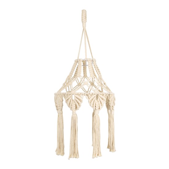 GloboStar® 36201 MOROCCO Boho Καπέλο Φωτιστικού- Μακραμέ Πλεκτό Χειροποίητο Μπεζ Βαμβακερό Νήμα - Μ30 x Π30  x Υ70cm