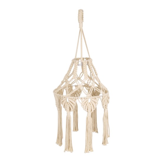 GloboStar® 36201 MOROCCO Boho Καπέλο Φωτιστικού- Μακραμέ Πλεκτό Χειροποίητο Μπεζ Βαμβακερό Νήμα - Μ30 x Π30  x Υ70cm