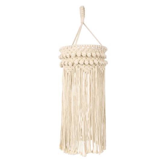 GloboStar® 36205 UGANDA Boho Καπέλο Φωτιστικού- Μακραμέ Πλεκτό Χειροποίητο Μπεζ Βαμβακερό Νήμα - Μ25 x Π25  x Υ70cm