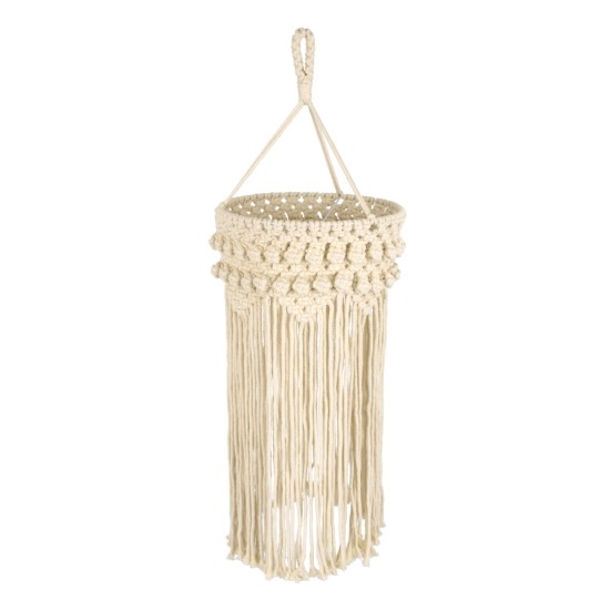 GloboStar® 36205 UGANDA Boho Καπέλο Φωτιστικού- Μακραμέ Πλεκτό Χειροποίητο Μπεζ Βαμβακερό Νήμα - Μ25 x Π25  x Υ70cm