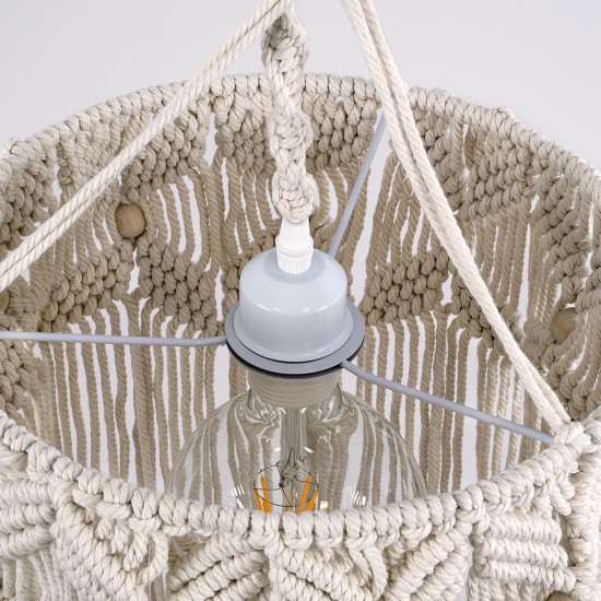 GLOBOSTAR® CONGO 36206 Boho Κρεμαστό Φωτιστικό Οροφής με Ντουί 1 x E27 AC 220-240V IP20 - Μπεζ - Μ30 x Π30 x Υ50cm