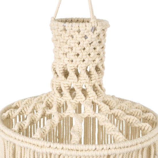 GloboStar® 36207 SENEGAL Boho Καπέλο Φωτιστικού- Μακραμέ Πλεκτό Χειροποίητο Μπεζ Βαμβακερό Νήμα - Μ30 x Π30  x Υ80cm