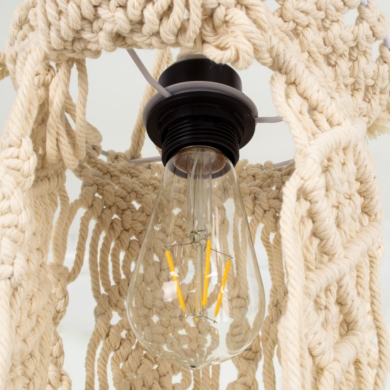 GLOBOSTAR® BAHRI 36211 Boho Κρεμαστό Φωτιστικό Οροφής με Ντουί 1 x E27 AC 220-240V IP20 - Μπεζ - Μ20 x Π20 x Υ65cm