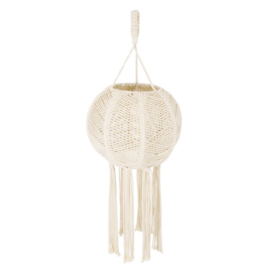 GloboStar® 36214 EGYPT Boho Καπέλο Φωτιστικού- Μακραμέ Πλεκτό Χειροποίητο Μπεζ Βαμβακερό Νήμα - Μ30 x Π30  x Υ75cm