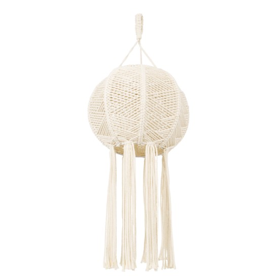 GloboStar® 36214 EGYPT Boho Καπέλο Φωτιστικού- Μακραμέ Πλεκτό Χειροποίητο Μπεζ Βαμβακερό Νήμα - Μ30 x Π30  x Υ75cm