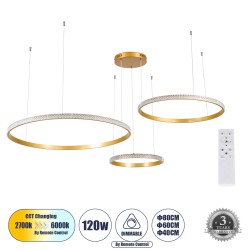 GLOBOSTAR® DIAMOND TRIO 61145 Μοντέρνο Κρεμαστό Φωτιστικό Οροφής LED 120W 14723lm 360° AC 220-240V IP20 Ρυθμιζόμενο Λευκό CCT με Χειριστήριο από 2700K έως 6000K Dimmable - Lumileds SMD Chip - Χρυσό Βούρτσας - Μ150 x Π150 x Υ60cm - 3 Χρόνια Εγγύηση GLOBOSTAR® DIAMOND TRIO 61145 Μοντέρνο Κρεμαστό Φωτιστικό Οροφής LED 120W 14723lm 360° AC 220-240V IP20 Ρυθμιζόμενο Λευκό CCT με Χειριστήριο από 2700K έως 6000K Dimmable - Lumileds SMD Chip - Χρυσό Βούρτσας - Μ150 x Π150 x Υ60cm - 3 Χρόνια Εγγύηση