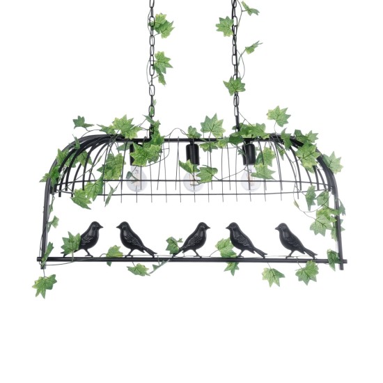 GLOBOSTAR® NEST 01646 Vintage Κρεμαστό Φωτιστικό Οροφής με Ντουί 3 x E27 AC 220-240V IP20 - Μαύρο & Πράσινο - Μ86 x Π38 x Y37cm