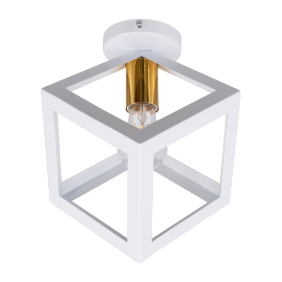 GLOBOSTAR® CUBE 00800 Μοντέρνο Φωτιστικό Οροφής με Ντουί 1 x E27 AC 220-240V IP20 - Λευκό & Χρυσό - Μ25 x Π25 x Υ25cm