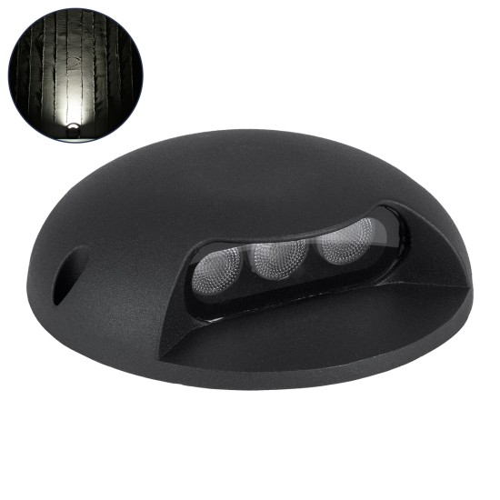 GLOBOSTAR® STEPLUNA 90617 Φωτιστικό Σκαλοπατιού / Διαδρόμου LED 3W 345lm 10° DC 24V Αδιάβροχο IP65 Φυσικό Λευκό 4500K Dimmable - Bridgelux SMD Chip - Μαύρο Ματ - Μ12 x Π12 x Υ3cm - 3 Χρόνια Εγγύηση