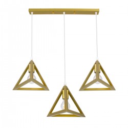 GLOBOSTAR® TRIANGLE 00625 Μοντέρνο Κρεμαστό Φωτιστικό Οροφής με Ντουί 3 x E27 AC 220-240V IP20 - Χρυσό - Μ70 x Π22 x Y130cm
