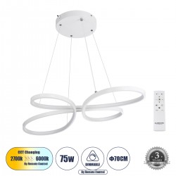 GLOBOSTAR® BUTTERFLY 61392 Μοντέρνο Κρεμαστό Φωτιστικό Οροφής LED 75W 7500lm 300° AC 220-240V IP20 Ρυθμιζόμενο Λευκό CCT με Χειριστήριο από 2700K έως 6000K Dimmable - Lumileds SMD Chip - Λευκό Ματ - Μ70 x Π55 x Υ4cm - 3 Χρόνια Εγγύηση