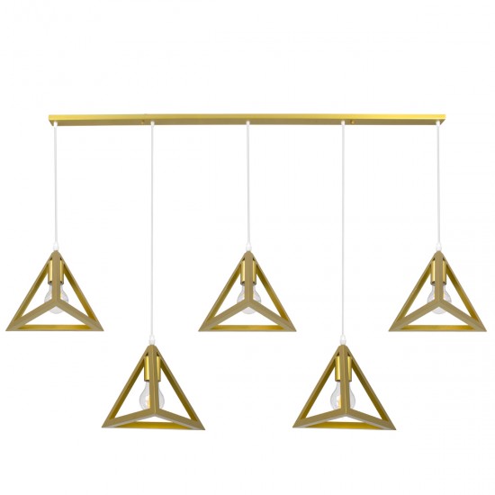 GLOBOSTAR® TRIANGLE 00610 Μοντέρνο Κρεμαστό Φωτιστικό Οροφής με Ντουί 5 x E27 AC 220-240V IP20 - Χρυσό - Μ170 x Π22 x Y130cm GLOBOSTAR® TRIANGLE 00610 Μοντέρνο Κρεμαστό Φωτιστικό Οροφής με Ντουί 5 x E27 AC 220-240V IP20 - Χρυσό - Μ170 x Π22 x Y130cm