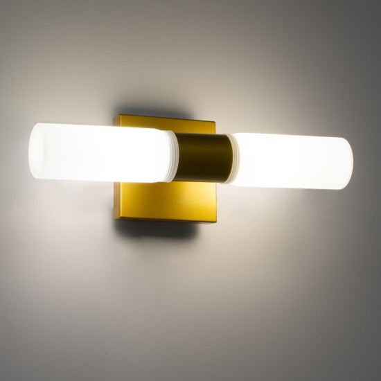GLOBOSTAR® ANAIS 60409 Μοντέρνο Φωτιστικό Τοίχου - Απλίκα Καθρέπτη Μπάνιου με Ντουί 2 x G9 AC 220-240V IP44 - Χρυσό Βούρτσας & Λευκό - Μ34 x Π12 x Υ11cm