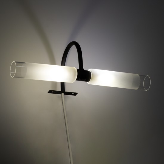 GLOBOSTAR® FLORA 60412 Μοντέρνο Φωτιστικό Τοίχου - Απλίκα Καθρέπτη Μπάνιου με Ντουί 2 x G9 AC 220-240V Αδιάβροχο IP44 - Μαύρο Ματ - Μ31 x Π13 x Υ12cm