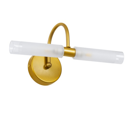 GLOBOSTAR® PAOLA 60417 Μοντέρνο Φωτιστικό Τοίχου - Απλίκα Καθρέπτη Μπάνιου με Ντουί 2 x G9 AC 220-240V IP44 - Χρυσό Βούρτσας & Λευκό - Μ31 x Π16 x Υ15cm