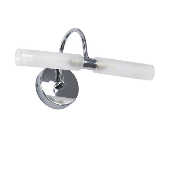 GLOBOSTAR® PAOLA 60418 Μοντέρνο Φωτιστικό Τοίχου - Απλίκα Καθρέπτη Μπάνιου με Ντουί 2 x G9 AC 220-240V IP44 - Νίκελ Χρώμιο - Μ31 x Π16 x Υ15cm