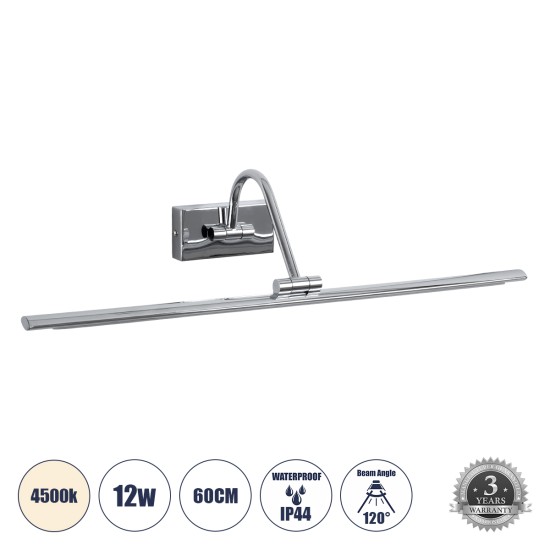 GLOBOSTAR® MIRA 60434 Μοντέρνο Φωτιστικό Τοίχου - Απλίκα Καθρέπτη Μπάνιου LED 12W 1400lm 120° AC 220-240V IP44 Φυσικό Λευκό 4500K - Lumileds SMD Chip & TÜV SÜD Driver - Νίκελ Χρώμιο - Μ60 x Π20 x Υ13cm - 3 Χρόνια Εγγύηση GLOBOSTAR® MIRA 60434 Μοντέρνο Φωτιστικό Τοίχου - Απλίκα Καθρέπτη Μπάνιου LED 12W 1400lm 120° AC 220-240V IP44 Φυσικό Λευκό 4500K - Lumileds SMD Chip & TÜV SÜD Driver - Νίκελ Χρώμιο - Μ60 x Π20 x Υ13cm - 3 Χρόνια Εγγύηση