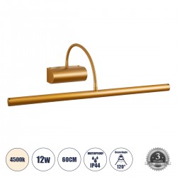GLOBOSTAR® TROIS 60439 Μοντέρνο Φωτιστικό Τοίχου - Απλίκα Καθρέπτη Μπάνιου LED 12W 1400lm 120° AC 220-240V Αδιάβροχο IP44 Φυσικό Λευκό 4500K - Lumileds SMD Chip & TÜV SÜD Driver - Χάλκινο - Μ60 x Π24 x Υ18cm - 3 Χρόνια Εγγύηση