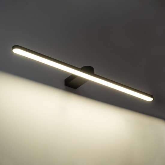 GLOBOSTAR® MEGAN 60448 Μοντέρνο Φωτιστικό Τοίχου - Απλίκα Καθρέπτη Μπάνιου LED 12W 1400lm 120° AC 220-240V IP44 Φυσικό Λευκό 4500K - Lumileds SMD Chip & TÜV SÜD Driver - Μαύρο Ματ - Μ60 x Π12 x Υ4cm - 3 Χρόνια Εγγύηση