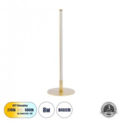 GLOBOSTAR® DALUMA 60469 Μοντέρνο Επιτραπέζιο Φωτιστικό LED 8W 880lm 200° AC 220-240V IP20 Ρυθμιζόμενο Λευκό CCT με On/Off 2700K/4500K/6000K - Lumileds SMD Chip - Χρυσό - Μ15 x Π15 x Υ46cm - 3 Χρόνια Εγγύηση