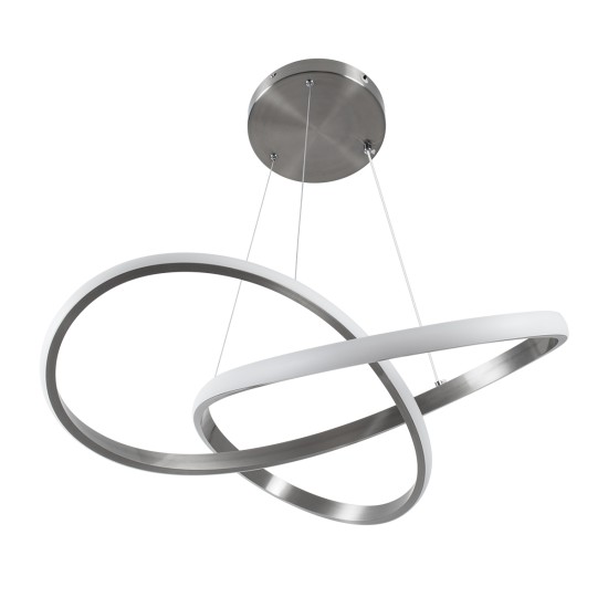 GLOBOSTAR® DEXTER 60498 Μοντέρνο Κρεμαστό Φωτιστικό Οροφής LED 72W 8064lm 300° AC 220-240V IP20 Ρυθμιζόμενο Λευκό CCT με Χειριστήριο από 2700K έως 6000K Dimmable - Lumileds SMD Chip - Νίκελ Βούρτσας - Μ56 x Π56 x Υ14cm - 3 Χρόνια Εγγύηση