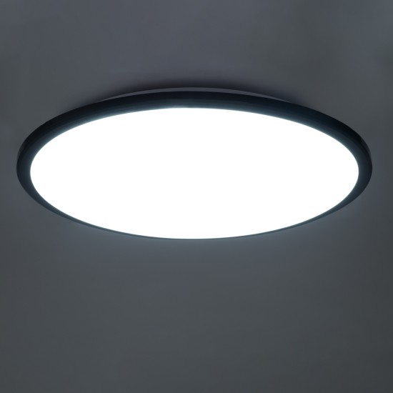 GLOBOSTAR® TUFFIN 60998 Φωτιστικό Πλαφονιέρα Οροφής LED 36W 3600lm 120° AC 220-240V Αδιάβροχο IP54 Ψυχρό Λευκό 6000K - Lumileds SMD Chip - Μαύρο Ματ & Λευκό Γαλακτερό - Μ48 x Π48 x Υ6.5cm - 3 Χρόνια Εγγύηση