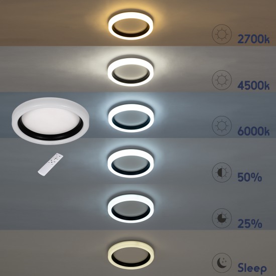 GLOBOSTAR® ARIANA 61034 Μοντέρνο Φωτιστικό Οροφής LED 55W 6376lm 120° AC 220-240V IP20 Ρυθμιζόμενο Λευκό CCT με Χειριστήριο από 2700K έως 6000K Dimmable - Lumileds SMD Chip - Λευκό Ματ & Μαύρο Ματ - Μ48 x Π48 x Υ9cm - 3 Χρόνια Εγγύηση