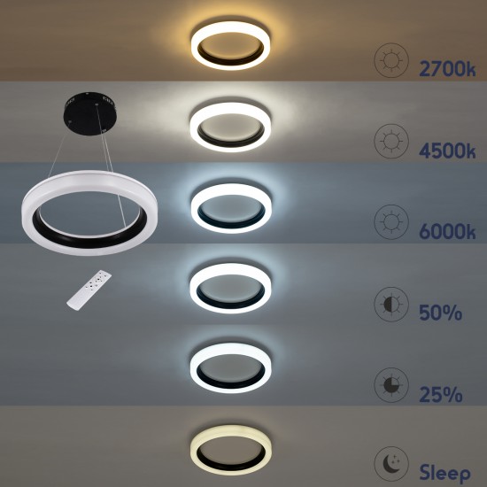 GLOBOSTAR® ARIANA 61037 Μοντέρνο Κρεμαστό Φωτιστικό Οροφής LED 55W 6376lm 120° AC 220-240V IP20 Ρυθμιζόμενο Λευκό CCT με Χειριστήριο από 2700K έως 6000K Dimmable - Lumileds SMD Chip - Μαυρό Ματ - Μ48 x Π48 x Υ6.5cm - 3 Χρόνια Εγγύηση