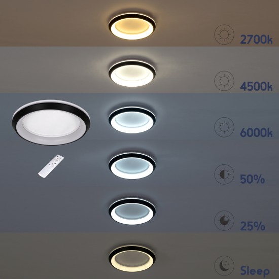 GLOBOSTAR® MELINA 61040 Μοντέρνο Φωτιστικό Οροφής LED 55W 6376lm 120° AC 220-240V IP20 Ρυθμιζόμενο Λευκό CCT με Χειριστήριο από 2700K έως 6000K Dimmable - Lumileds SMD Chip - Μαύρο Ματ - Μ48 x Π48 x Υ9cm - 3 Χρόνια Εγγύηση