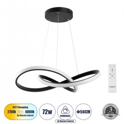GLOBOSTAR® DEXTER 61049 Μοντέρνο Κρεμαστό Φωτιστικό Οροφής LED 72W 7200lm 300° AC 220-240V IP20 Ρυθμιζόμενο Λευκό CCT με Χειριστήριο από 2700K έως 6000K Dimmable - Lumileds SMD Chip - Μαύρο Ματ - Μ56 x Π56 x Υ14cm - 3 Χρόνια Εγγύηση