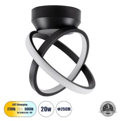 GLOBOSTAR® AMELIA 61052 Μοντέρνο Φωτιστικό Οροφής LED 20W 2400lm 300° AC 220-240V IP20 Ρυθμιζόμενο Λευκό CCT με On/Off 2700K/4500K/6000K - Lumileds SMD Chip - Μαύρο Ματ - Μ24.5 x Π16 x Υ25cm - 3 Χρόνια Εγγύηση