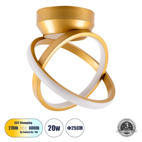 GLOBOSTAR® AMELIA 61054 Μοντέρνο Φωτιστικό Οροφής LED 20W 2400lm 300° AC 220-240V IP20 Ρυθμιζόμενο Λευκό CCT με On/Off 2700K/4500K/6000K - Lumileds SMD Chip - Χρυσό Βούρτσας - Μ24.5 x Π16 x Υ25cm - 3 Χρόνια Εγγύηση GLOBOSTAR® AMELIA 61054 Μοντέρνο Φωτιστικό Οροφής LED 20W 2400lm 300° AC 220-240V IP20 Ρυθμιζόμενο Λευκό CCT με On/Off 2700K/4500K/6000K - Lumileds SMD Chip - Χρυσό Βούρτσας - Μ24.5 x Π16 x Υ25cm - 3 Χρόνια Εγγύηση