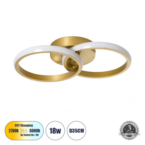 GLOBOSTAR® CORA 61060 Μοντέρνο Φωτιστικό Οροφής LED 18W 2160lm 300° AC 220-240V IP20 Ρυθμιζόμενο Λευκό CCT με On/Off 2700K/4500K/6000K - Lumileds SMD Chip - Σατινέ Χρυσό Βούρτσας - Μ36 x Π20.5 x Υ7cm - 3 Χρόνια Εγγύηση GLOBOSTAR® CORA 61060 Μοντέρνο Φωτιστικό Οροφής LED 18W 2160lm 300° AC 220-240V IP20 Ρυθμιζόμενο Λευκό CCT με On/Off 2700K/4500K/6000K - Lumileds SMD Chip - Σατινέ Χρυσό Βούρτσας - Μ36 x Π20.5 x Υ7cm - 3 Χρόνια Εγγύηση