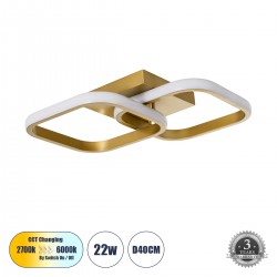 GLOBOSTAR® NORA 61063 Μοντέρνο Φωτιστικό Οροφής LED 22W 2640lm 300° AC 220-240V IP20 Ρυθμιζόμενο Λευκό CCT με On/Off 2700K/4500K/6000K - Lumileds SMD Chip - Σατινέ Χρυσό Βούρτσας - Μ40 x Π24 x Υ7cm - 3 Χρόνια Εγγύηση
