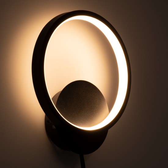 GLOBOSTAR® TED 61070 Μοντέρνο Φωτιστικό Τοίχου - Απλίκα LED 9W 1080lm 300° AC 220-240V IP20 Ρυθμιζόμενο Λευκό CCT με On/Off 2700K/4500K/6000K - Lumileds SMD Chip - Μαύρο Ματ - Μ20 x Π5.5 x Υ23cm - 3 Χρόνια Εγγύηση