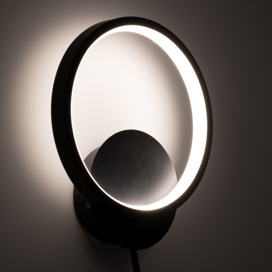 GLOBOSTAR® TED 61070 Μοντέρνο Φωτιστικό Τοίχου - Απλίκα LED 9W 1080lm 300° AC 220-240V IP20 Ρυθμιζόμενο Λευκό CCT με On/Off 2700K/4500K/6000K - Lumileds SMD Chip - Μαύρο Ματ - Μ20 x Π5.5 x Υ23cm - 3 Χρόνια Εγγύηση