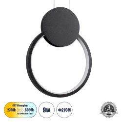 GLOBOSTAR® CYCLOS 61073 Μοντέρνο Κρεμαστό Φωτιστικό Οροφής LED 9W 1080lm 300° AC 220-240V IP20 Ρυθμιζόμενο Λευκό CCT με On/Off 2700K/4500K/6000K - Lumileds SMD Chip - Μαύρο Ματ - Μ21 x Π2.3 x Υ26.5cm - 3 Χρόνια Εγγύηση GLOBOSTAR® CYCLOS 61073 Μοντέρνο Κρεμαστό Φωτιστικό Οροφής LED 9W 1080lm 300° AC 220-240V IP20 Ρυθμιζόμενο Λευκό CCT με On/Off 2700K/4500K/6000K - Lumileds SMD Chip - Μαύρο Ματ - Μ21 x Π2.3 x Υ26.5cm - 3 Χρόνια Εγγύηση