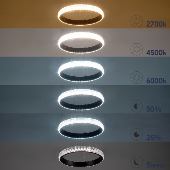 GLOBOSTAR® DIAMOND 61126 Μοντέρνο Κρεμαστό Φωτιστικό Οροφής LED 20W 2356lm 360° AC 220-240V IP20 Ρυθμιζόμενο Λευκό CCT με Χειριστήριο από 2700K έως 6000K Dimmable - Lumileds SMD Chip - Μαύρο Ματ - Μ25 x Π25 x Υ3cm - 3 Χρόνια Εγγύηση