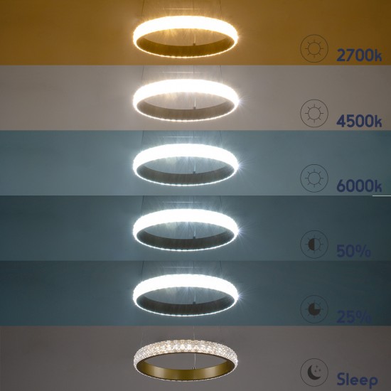 GLOBOSTAR® DIAMOND 61127 Μοντέρνο Κρεμαστό Φωτιστικό Οροφής LED 20W 2356lm 360° AC 220-240V IP20 Ρυθμιζόμενο Λευκό CCT με Χειριστήριο από 2700K έως 6000K Dimmable - Lumileds SMD Chip - Χρυσό Βούρτσας - Μ25 x Π25 x Υ3cm - 3 Χρόνια Εγγύηση