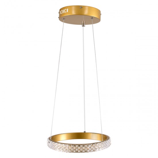 GLOBOSTAR® DIAMOND 61127 Μοντέρνο Κρεμαστό Φωτιστικό Οροφής LED 20W 2356lm 360° AC 220-240V IP20 Ρυθμιζόμενο Λευκό CCT με Χειριστήριο από 2700K έως 6000K Dimmable - Lumileds SMD Chip - Χρυσό Βούρτσας - Μ25 x Π25 x Υ3cm - 3 Χρόνια Εγγύηση