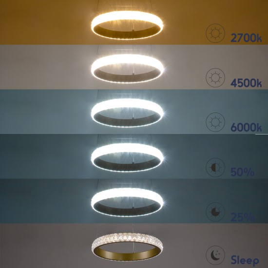 GLOBOSTAR® DIAMOND 61129 Μοντέρνο Κρεμαστό Φωτιστικό Οροφής LED 30W 3513lm 360° AC 220-240V IP20 Ρυθμιζόμενο Λευκό CCT με Χειριστήριο από 2700K έως 6000K Dimmable - Lumileds SMD Chip - Χρυσό Βούρτσας - Μ40 x Π40 x Υ3cm - 3 Χρόνια Εγγύηση
