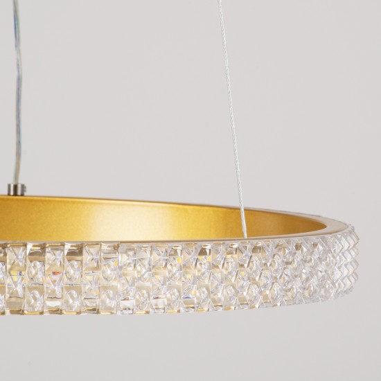GLOBOSTAR® DIAMOND 61129 Μοντέρνο Κρεμαστό Φωτιστικό Οροφής LED 30W 3513lm 360° AC 220-240V IP20 Ρυθμιζόμενο Λευκό CCT με Χειριστήριο από 2700K έως 6000K Dimmable - Lumileds SMD Chip - Χρυσό Βούρτσας - Μ40 x Π40 x Υ3cm - 3 Χρόνια Εγγύηση