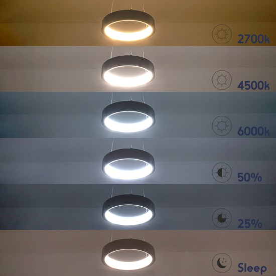GLOBOSTAR® NEMESIS 61153 Μοντέρνο Κρεμαστό Φωτιστικό Οροφής LED 20W 2356lm 360° AC 220-240V IP20 Ρυθμιζόμενο Λευκό CCT με Χειριστήριο από 2700K έως 6000K Dimmable - Lumileds SMD Chip - Λευκό Ματ - Μ25 x Π25 x Υ4cm - 3 Χρόνια Εγγύηση