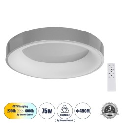 GLOBOSTAR® SALEM 61234 Μοντέρνο Φωτιστικό Οροφής LED 75W 8625lm 120° AC 220-240V IP20 Ρυθμιζόμενο Λευκό CCT με Χειριστήριο από 2700K έως 6000K Dimmable - Lumileds SMD Chip - Γκρι - Μ45 x Π45 x Υ9.5cm - 3 Χρόνια Εγγύηση
