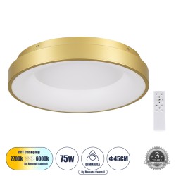 GLOBOSTAR® SALEM 61235 Μοντέρνο Φωτιστικό Οροφής LED 75W 8625lm 120° AC 220-240V IP20 Ρυθμιζόμενο Λευκό CCT με Χειριστήριο από 2700K έως 6000K Dimmable - Lumileds SMD Chip - Χρυσό - Μ45 x Π45 x Υ9.5cm - 3 Χρόνια Εγγύηση