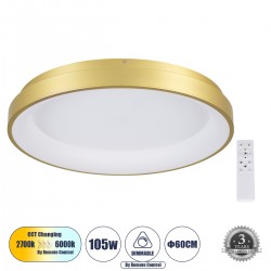 GLOBOSTAR® SALEM 61239 Μοντέρνο Φωτιστικό Οροφής LED 105W 12075lm 120° AC 220-240V IP20 Ρυθμιζόμενο Λευκό CCT με Χειριστήριο από 2700K έως 6000K Dimmable - Lumileds SMD Chip - Χρυσό - Μ60 x Π60 x Υ9.5cm - 3 Χρόνια Εγγύηση