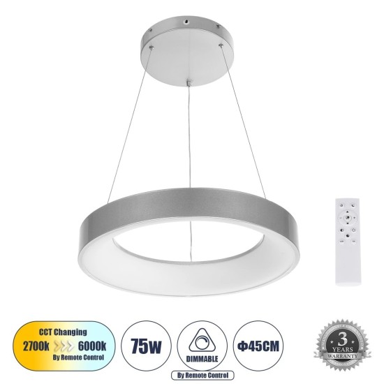 GLOBOSTAR® SALEM 61242 Μοντέρνο Κρεμαστό Φωτιστικό Οροφής LED 75W 8625lm 120° AC 220-240V IP20 Ρυθμιζόμενο Λευκό CCT με Χειριστήριο από 2700K έως 6000K Dimmable - Lumileds SMD Chip - Γκρι - Μ45 x Π45 x Υ6cm - 3 Χρόνια Εγγύηση GLOBOSTAR® SALEM 61242 Μοντέρνο Κρεμαστό Φωτιστικό Οροφής LED 75W 8625lm 120° AC 220-240V IP20 Ρυθμιζόμενο Λευκό CCT με Χειριστήριο από 2700K έως 6000K Dimmable - Lumileds SMD Chip - Γκρι - Μ45 x Π45 x Υ6cm - 3 Χρόνια Εγγύηση