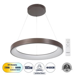 GLOBOSTAR® SALEM 61248 Μοντέρνο Κρεμαστό Φωτιστικό Οροφής LED 105W 12075lm 120° AC 220-240V IP20 Ρυθμιζόμενο Λευκό CCT με Χειριστήριο από 2700K έως 6000K Dimmable - Lumileds SMD Chip - Καφέ Ματ - Μ60 x Π60 x Υ6cm - 3 Χρόνια Εγγύηση